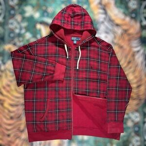 Vintage Polo Ralph Lauren Hoodie Full Zip Red Plaid Waffle Thermal Lined 3XB